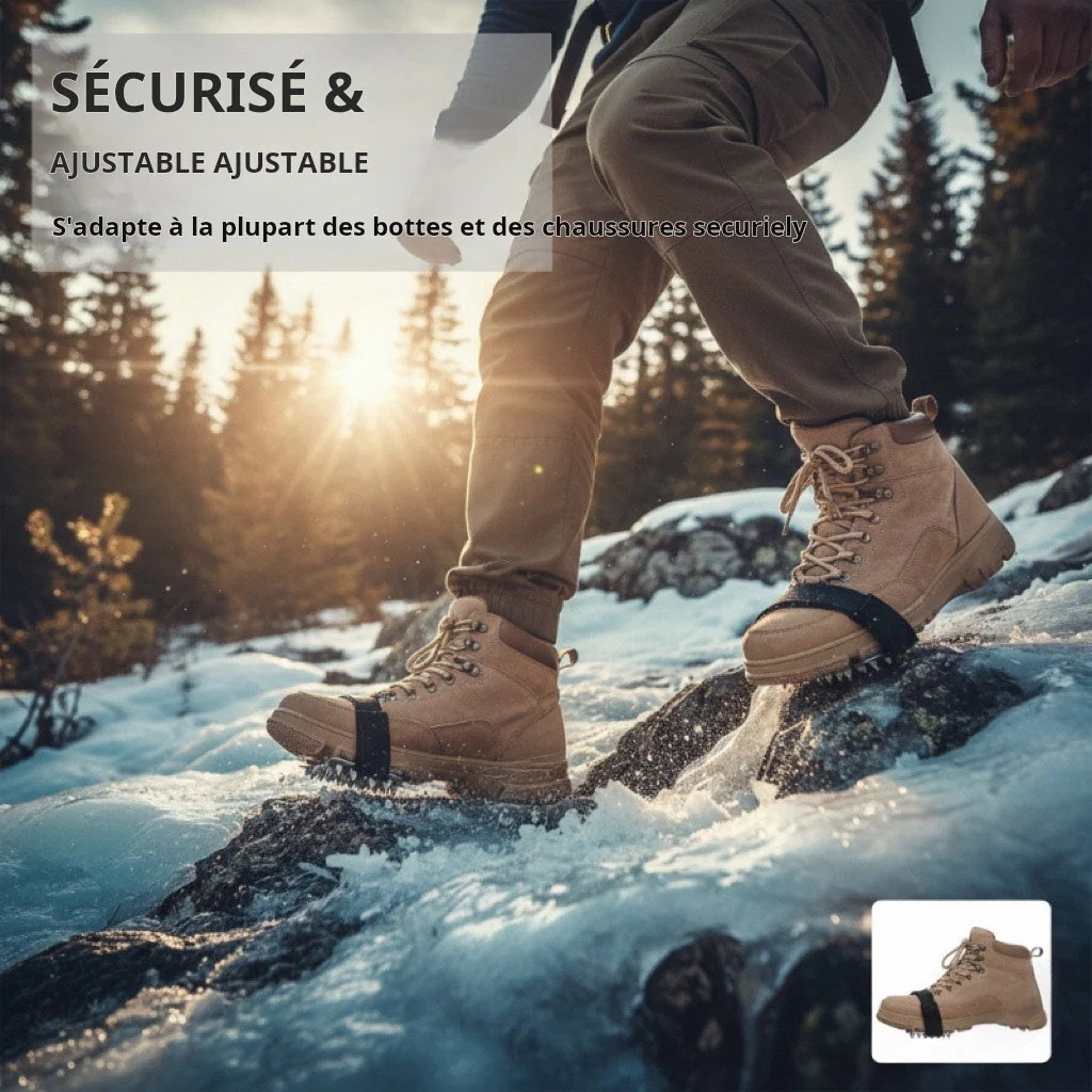 Crampons 26 Dents Acier Manganèse 🥾 | Plaques Antidérapantes en Acier Inoxydable ⚙️ | Pour Glace, Neige, Boue & Escalade ❄️🧗 | Compatibles avec Surchaussures - Image 3