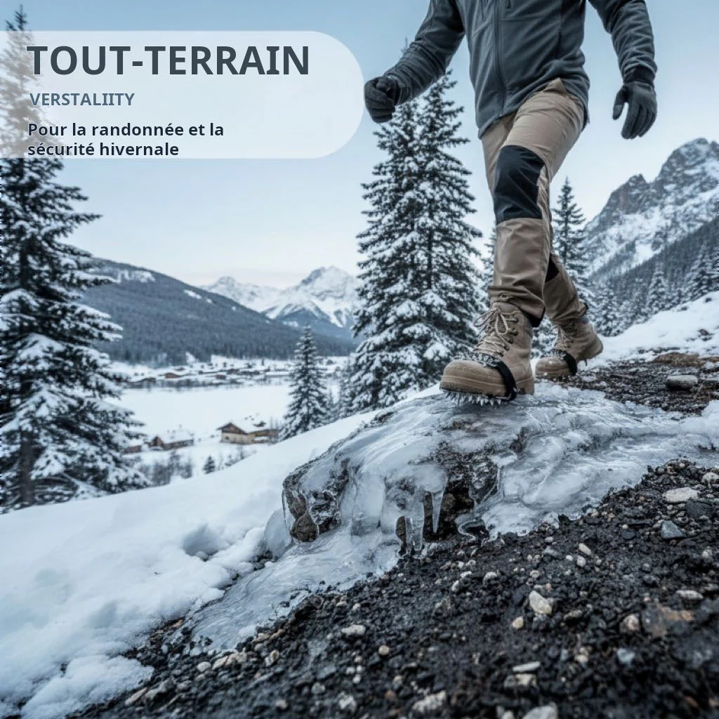Crampons 26 Dents Acier Manganèse 🥾 | Plaques Antidérapantes en Acier Inoxydable ⚙️ | Pour Glace, Neige, Boue & Escalade ❄️🧗 | Compatibles avec Surchaussures - Image 5