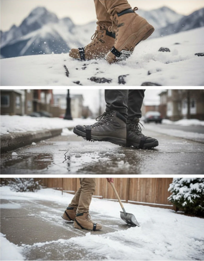 Crampons 26 Dents Acier Manganèse 🥾 | Plaques Antidérapantes en Acier Inoxydable ⚙️ | Pour Glace, Neige, Boue & Escalade ❄️🧗 | Compatibles avec Surchaussures - Image 7