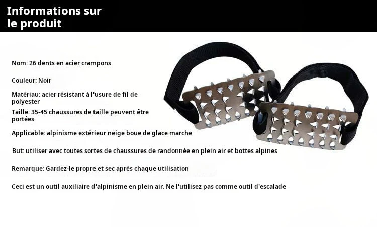 Crampons 26 Dents Acier Manganèse 🥾 | Plaques Antidérapantes en Acier Inoxydable ⚙️ | Pour Glace, Neige, Boue & Escalade ❄️🧗 | Compatibles avec Surchaussures - Image 8