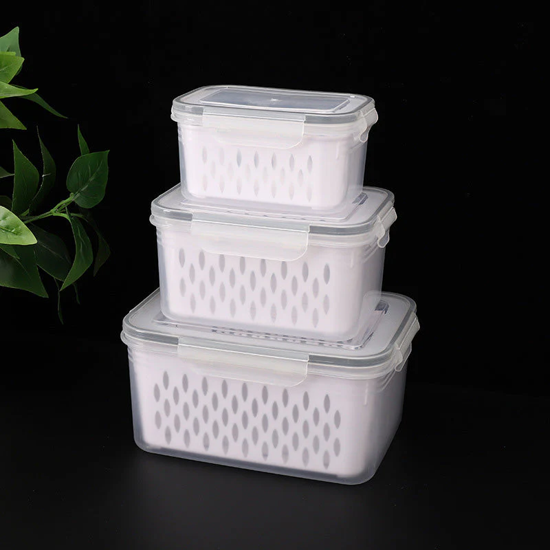 đĄâĄ Vente Flash 50% de rĂ©duction đ Set de conteneur de stockage de fruits 3PCS pour rĂ©frigĂ©rateur avec colander amovible - Image 10