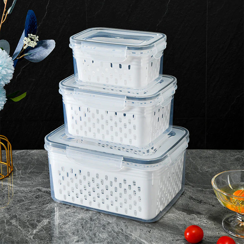 đĄâĄ Vente Flash 50% de rĂ©duction đ Set de conteneur de stockage de fruits 3PCS pour rĂ©frigĂ©rateur avec colander amovible - Image 3