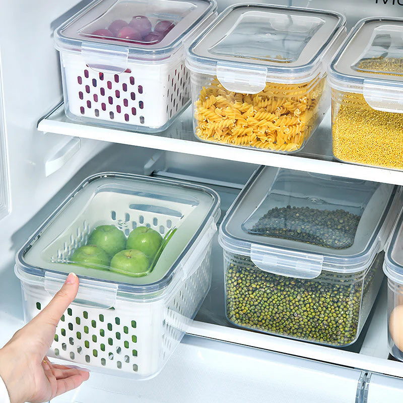 đĄâĄ Vente Flash 50% de rĂ©duction đ Set de conteneur de stockage de fruits 3PCS pour rĂ©frigĂ©rateur avec colander amovible - Image 4