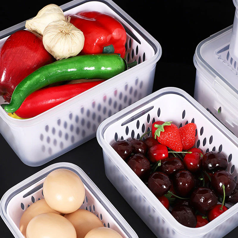 đĄâĄ Vente Flash 50% de rĂ©duction đ Set de conteneur de stockage de fruits 3PCS pour rĂ©frigĂ©rateur avec colander amovible - Image 5
