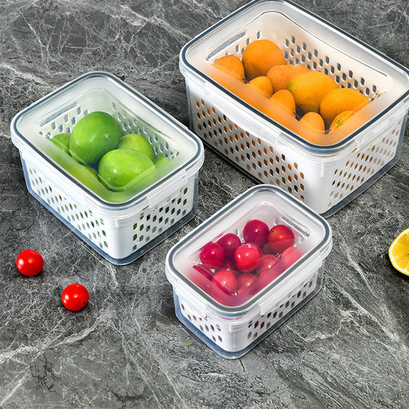 đĄâĄ Vente Flash 50% de rĂ©duction đ Set de conteneur de stockage de fruits 3PCS pour rĂ©frigĂ©rateur avec colander amovible - Image 7