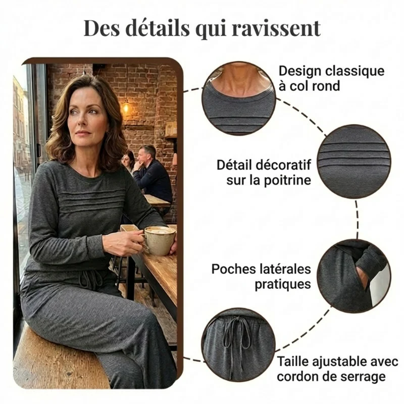 📢📢60 % de réduction !! ⏰Ensemble Femme Décontracté avec Haut et Pantalon à Cordon de Serrage 👕👖 - Image 7