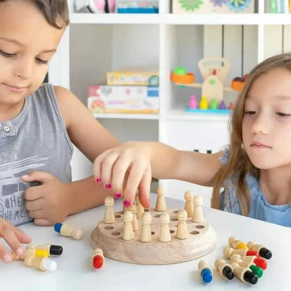 🧩 50% DE RÉDUCTION! ✨ Jeu d'Échecs et Mémoire en Bois - Set de 3 Jeux Éducatifs avec Bâtonnets et Cartes pour Enfants 👧🎲 - Image 5