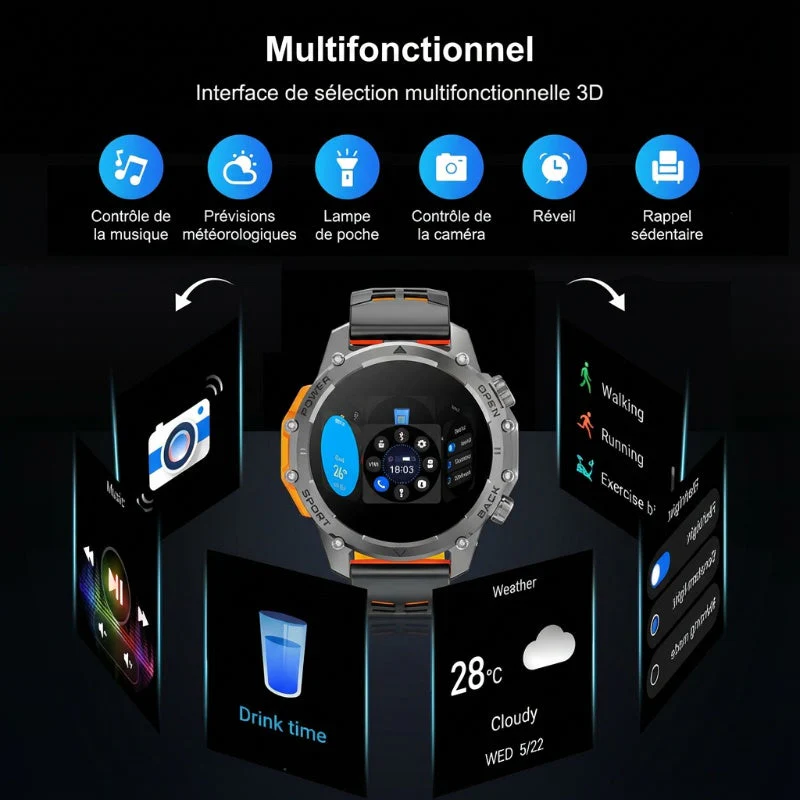 📢📢60% de réduction !! ⏰ Montre connectée HD pour homme – Écran 1,52", suivi santé & notifications intelligentes ⌚💼 - Image 2