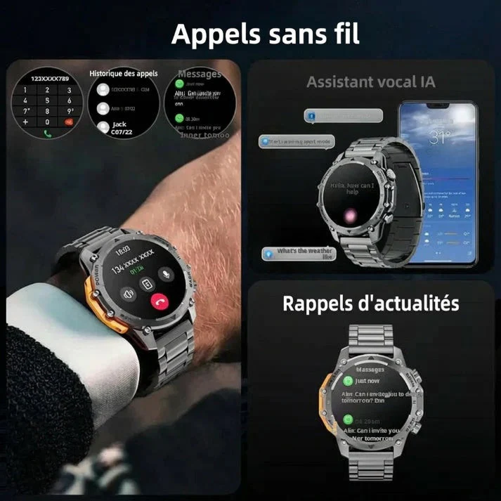 📢📢60% de réduction !! ⏰ Montre connectée HD pour homme – Écran 1,52", suivi santé & notifications intelligentes ⌚💼 - Image 4