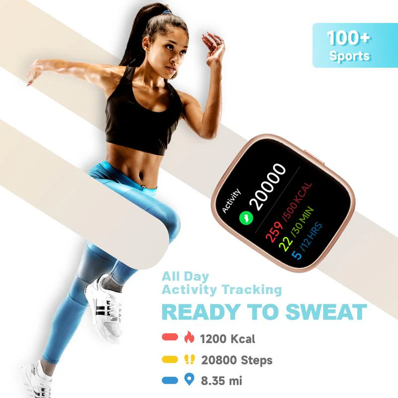 Montre connectée pour femmes et hommes, tracker d'activité physique avec fonction d'appel, montre de fitness avec suivi du sommeil/100 sports/podomètre étanche IP68 - Image 5