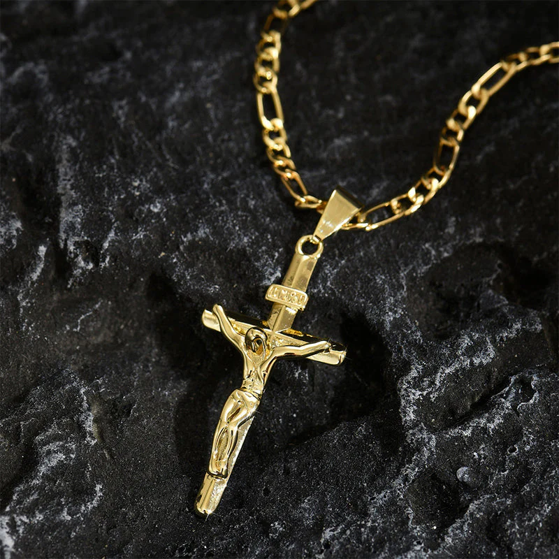 ✝️ 60% DE RÉDUCTION ! ✨ Collier Crucifix en Or – Motif INRI Détaillé, Chaîne Figaro Ajustable & Finition Éclatante 💛 - Image 10