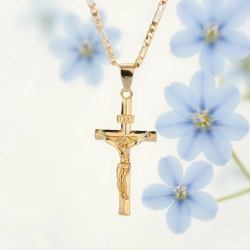 ✝️ 60% DE RÉDUCTION ! ✨ Collier Crucifix en Or – Motif INRI Détaillé, Chaîne Figaro Ajustable & Finition Éclatante 💛 - Image 3