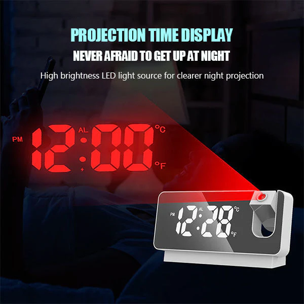 📢📢60 % de réduction !! ⏰ Réveil à Projection Miroir – Ultra-Clair, Double Alarme & Port USB de Charge - Image 2