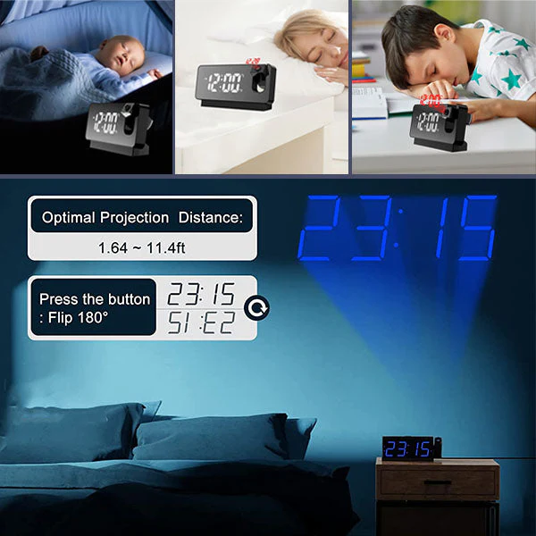 📢📢60 % de réduction !! ⏰ Réveil à Projection Miroir – Ultra-Clair, Double Alarme & Port USB de Charge - Image 5