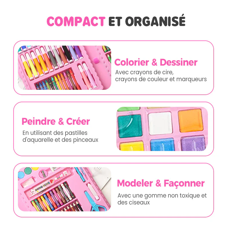 📢📢60% DE RÉDUCTION !!! ✨ Kit Artistique 6-en-1 Enfant - 208 Pièces, Chevalet Double Face, Matériaux Sûrs, Idéal pour Développer la Créativité 🎨✨ - Image 3