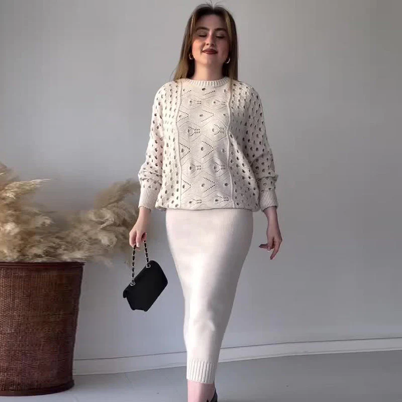 🍁Nouvelles arrivées d'automne💕Ensemble tricoté top à manches longues ajouré & robe sans manches - Image 10