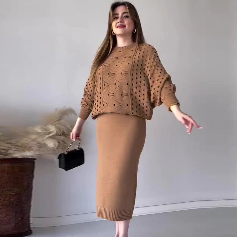 🍁Nouvelles arrivées d'automne💕Ensemble tricoté top à manches longues ajouré & robe sans manches - Image 11
