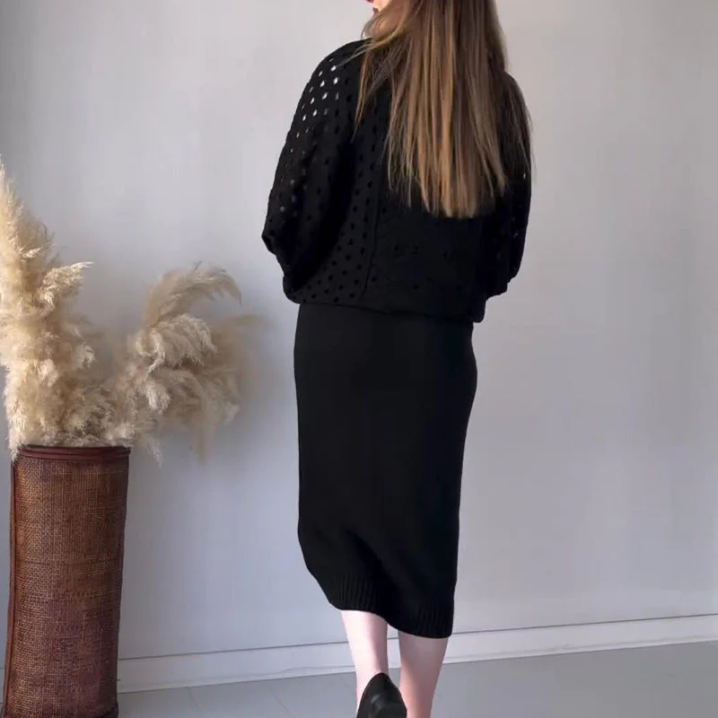 🍁Nouvelles arrivées d'automne💕Ensemble tricoté top à manches longues ajouré & robe sans manches - Image 3