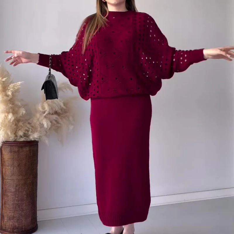 🍁Nouvelles arrivées d'automne💕Ensemble tricoté top à manches longues ajouré & robe sans manches - Image 4