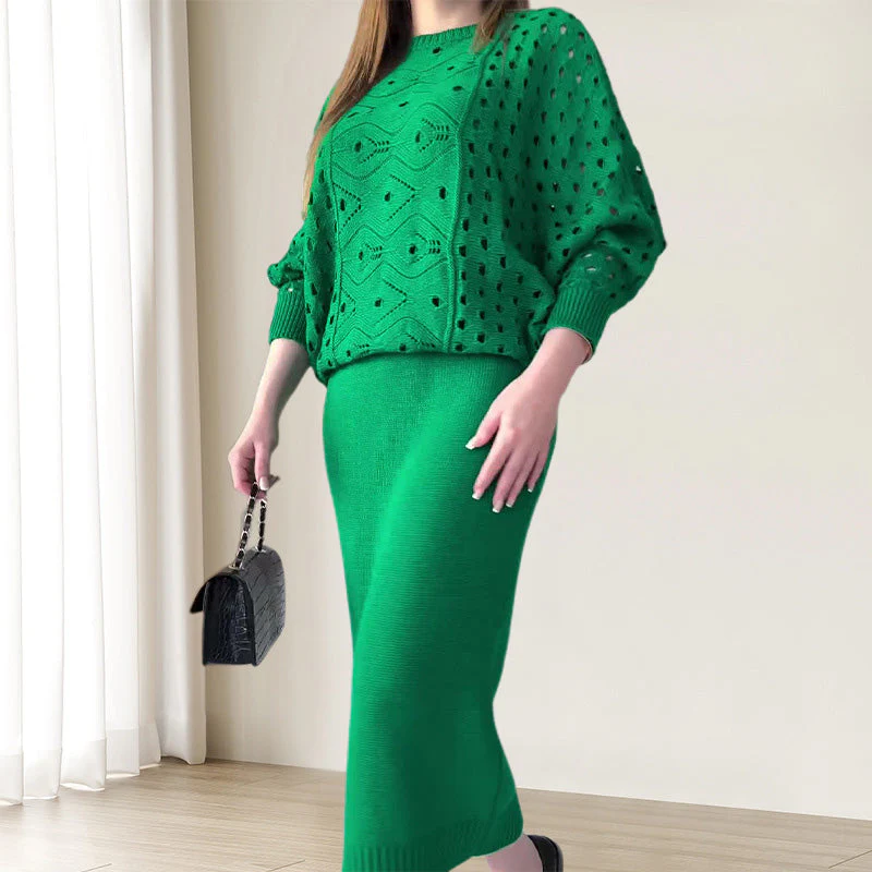 🍁Nouvelles arrivées d'automne💕Ensemble tricoté top à manches longues ajouré & robe sans manches - Image 5