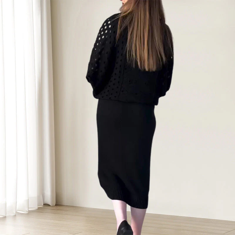 🍁Nouvelles arrivées d'automne💕Ensemble tricoté top à manches longues ajouré & robe sans manches - Image 6