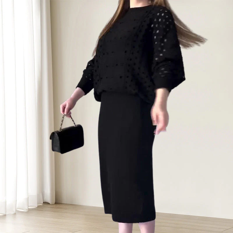 🍁Nouvelles arrivées d'automne💕Ensemble tricoté top à manches longues ajouré & robe sans manches - Image 7
