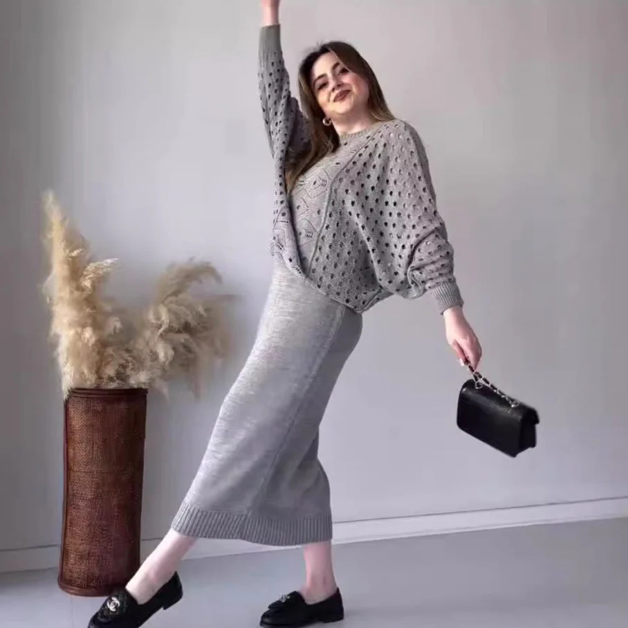 🍁Nouvelles arrivées d'automne💕Ensemble tricoté top à manches longues ajouré & robe sans manches - Image 9