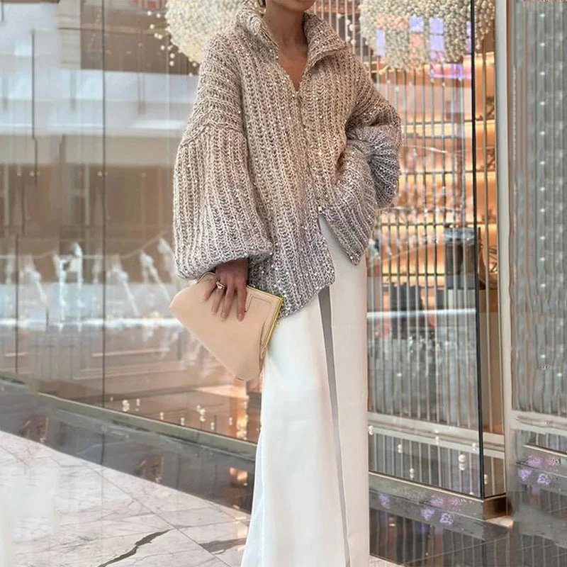 ❄️Rabais saisonnier 62%❄️Knitted Sweater Jacket With Monochromatic Sequins - Image 7