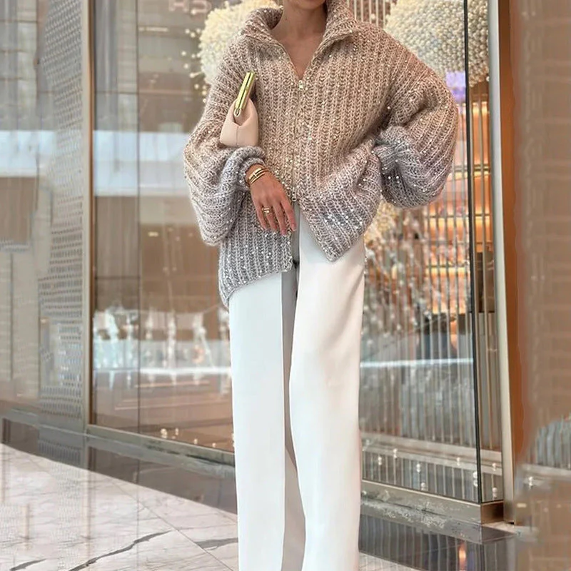 ❄️Rabais saisonnier 62%❄️Knitted Sweater Jacket With Monochromatic Sequins - Image 8