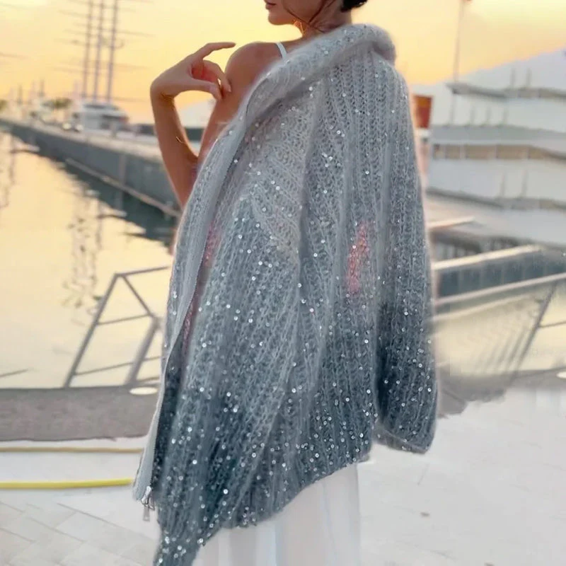 ❄️Rabais saisonnier 62%❄️Knitted Sweater Jacket With Monochromatic Sequins - Image 9