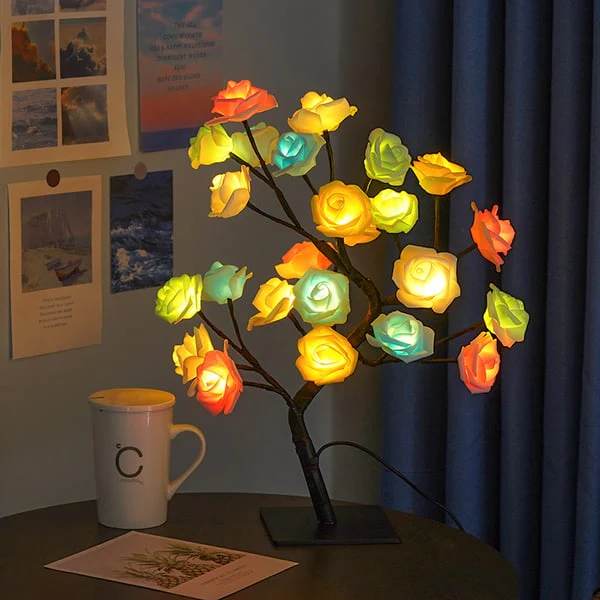 📢📢50 % de réduction !! ⏰🌹✨Veilleuse arbre avec motif fleur de rose, lampe de table alimentée par USB