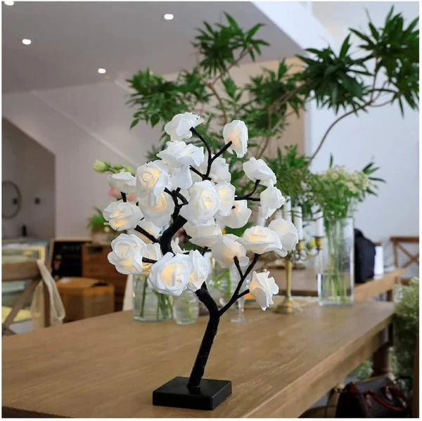 📢📢50 % de réduction !! ⏰🌹✨Veilleuse arbre avec motif fleur de rose, lampe de table alimentée par USB - Image 2