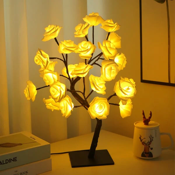 📢📢50 % de réduction !! ⏰🌹✨Veilleuse arbre avec motif fleur de rose, lampe de table alimentée par USB - Image 3