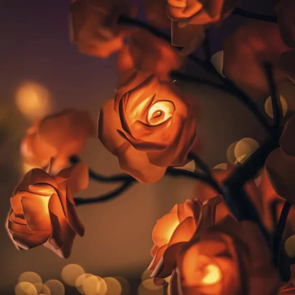 📢📢50 % de réduction !! ⏰🌹✨Veilleuse arbre avec motif fleur de rose, lampe de table alimentée par USB - Image 9