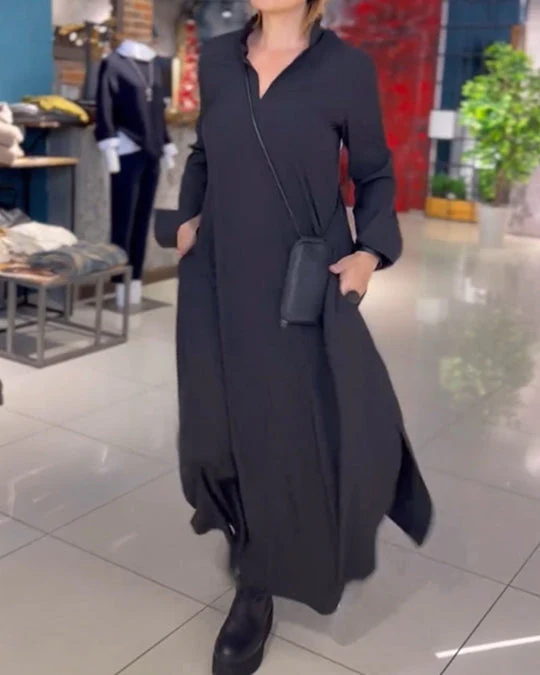 đ„Vente chaude 2024 49% de rĂ©ductionđ„Robe ample dĂ©contractĂ©e Ă manches longues et col en V de couleur unie - Image 9