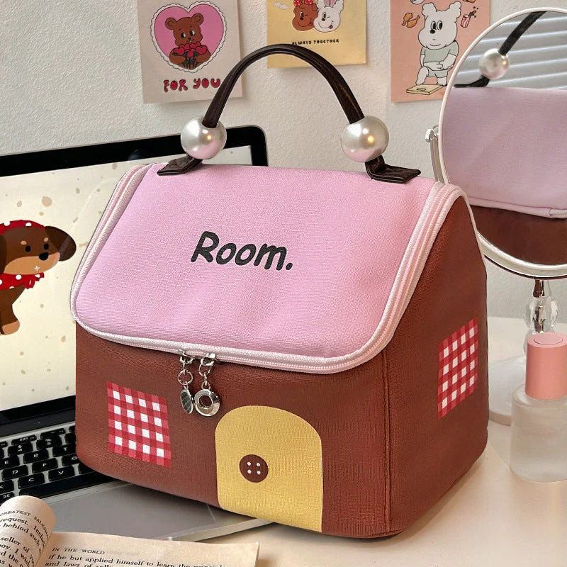 📢📢50 % de réduction !! ⏰Trousse à maquillage portable en forme de maison colorée à grande capacité - Image 3