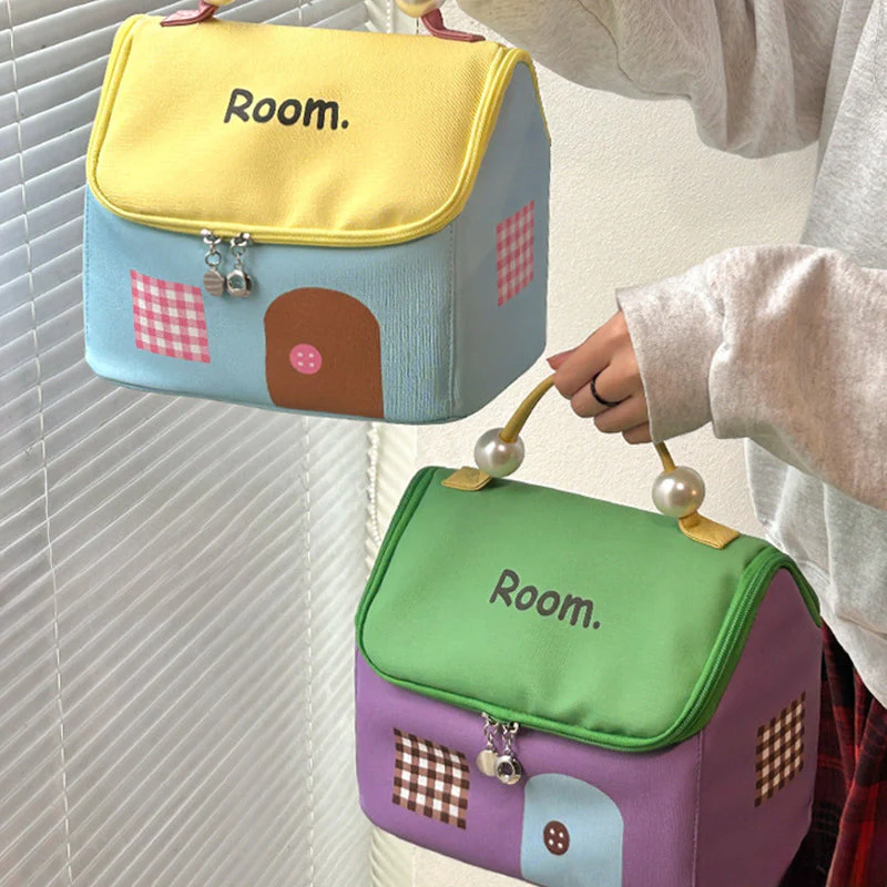 📢📢50 % de réduction !! ⏰Trousse à maquillage portable en forme de maison colorée à grande capacité - Image 5