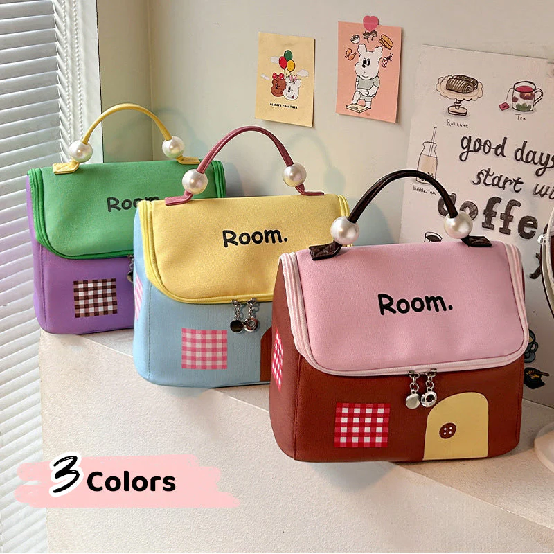 📢📢50 % de réduction !! ⏰Trousse à maquillage portable en forme de maison colorée à grande capacité - Image 6