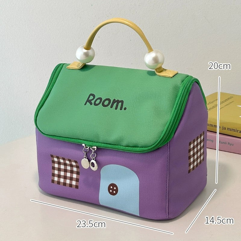 📢📢50 % de réduction !! ⏰Trousse à maquillage portable en forme de maison colorée à grande capacité - Image 9