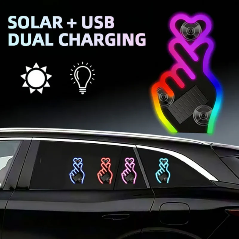 📢📢50 % de réduction !! ⏰Lampe LED solaire pour voiture en forme de geste cœur - Image 2