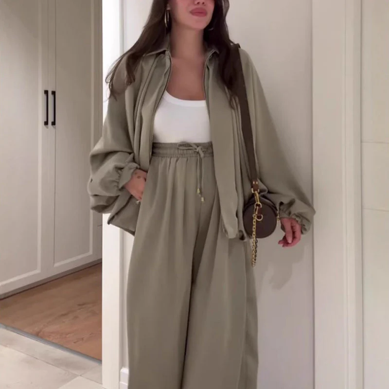 📢📢50 % de réduction！！！📍Ensemble veste zippée ample et pantalon large - Image 2