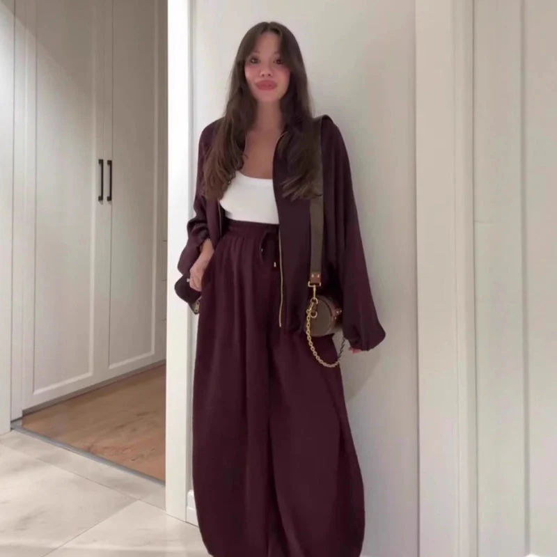 📢📢50 % de réduction！！！📍Ensemble veste zippée ample et pantalon large - Image 4