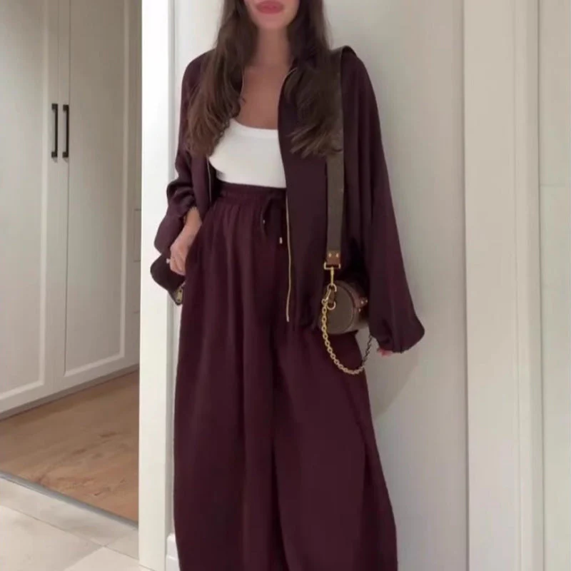 📢📢50 % de réduction！！！📍Ensemble veste zippée ample et pantalon large - Image 5