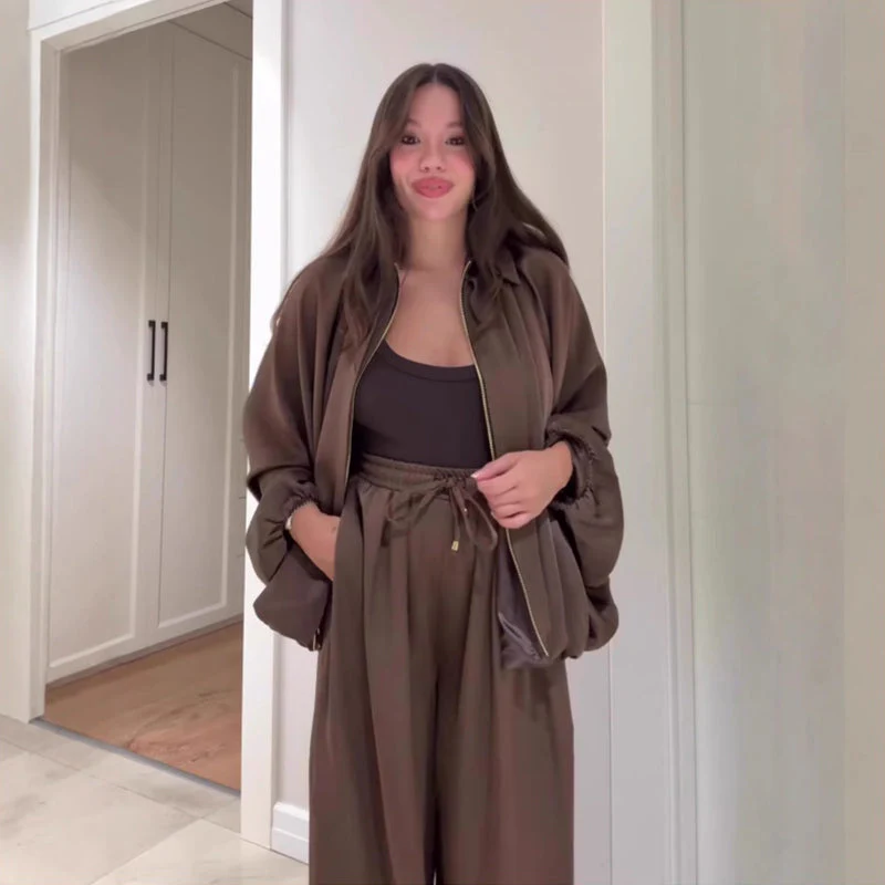 📢📢50 % de réduction！！！📍Ensemble veste zippée ample et pantalon large - Image 7