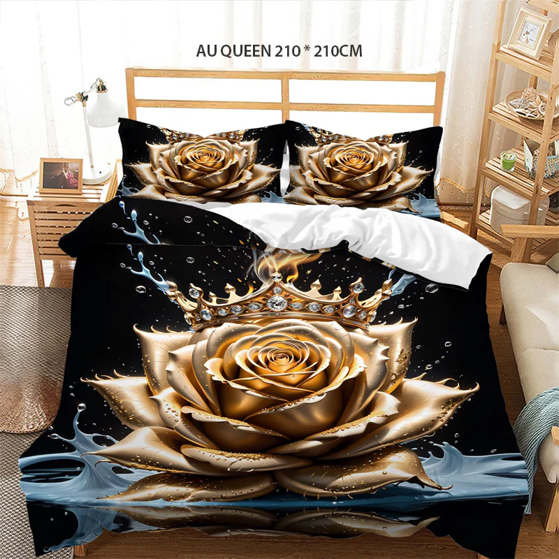 📢📢55 % DE RÉDUCTION !!! ✨Ensemble de housse de couette fleurie dorée de luxe - Image 13