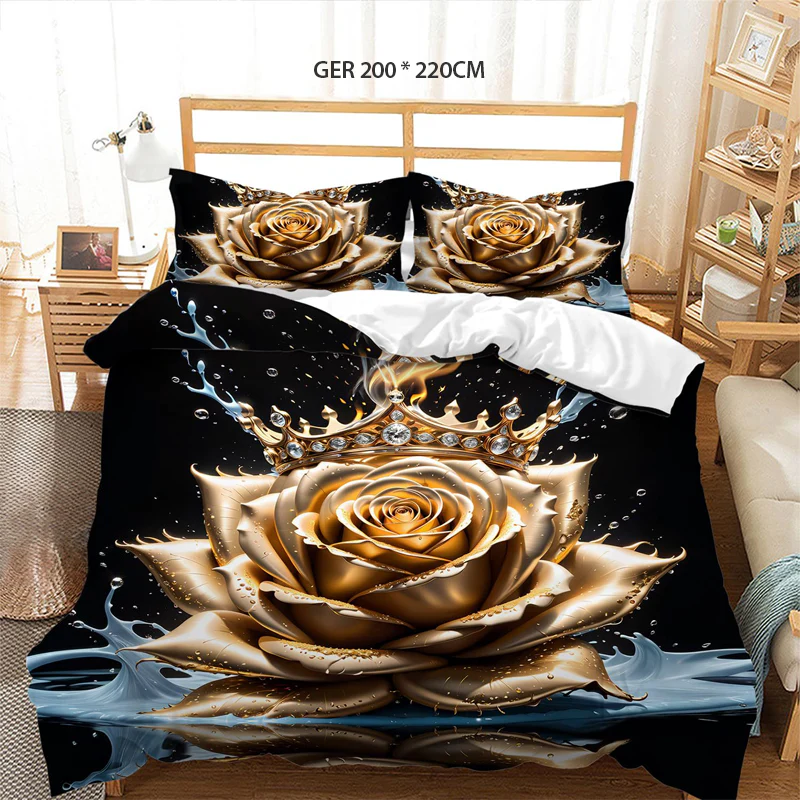 📢📢55 % DE RÉDUCTION !!! ✨Ensemble de housse de couette fleurie dorée de luxe - Image 20