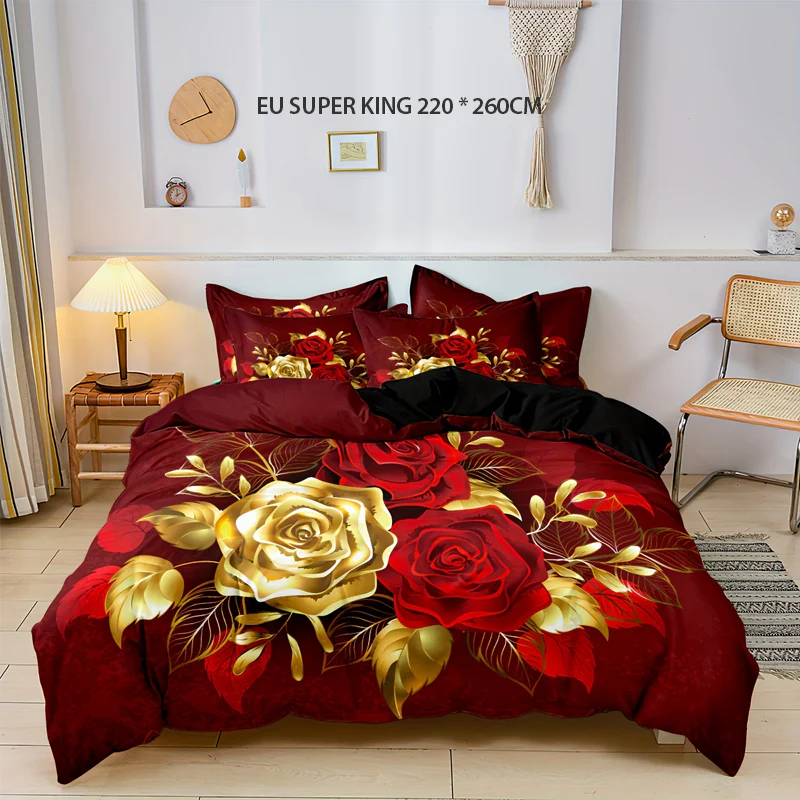 📢📢55 % DE RÉDUCTION !!! ✨Ensemble de housse de couette fleurie dorée de luxe - Image 45