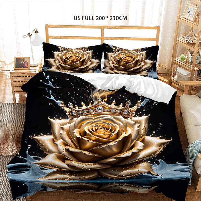 📢📢55 % DE RÉDUCTION !!! ✨Ensemble de housse de couette fleurie dorée de luxe - Image 7
