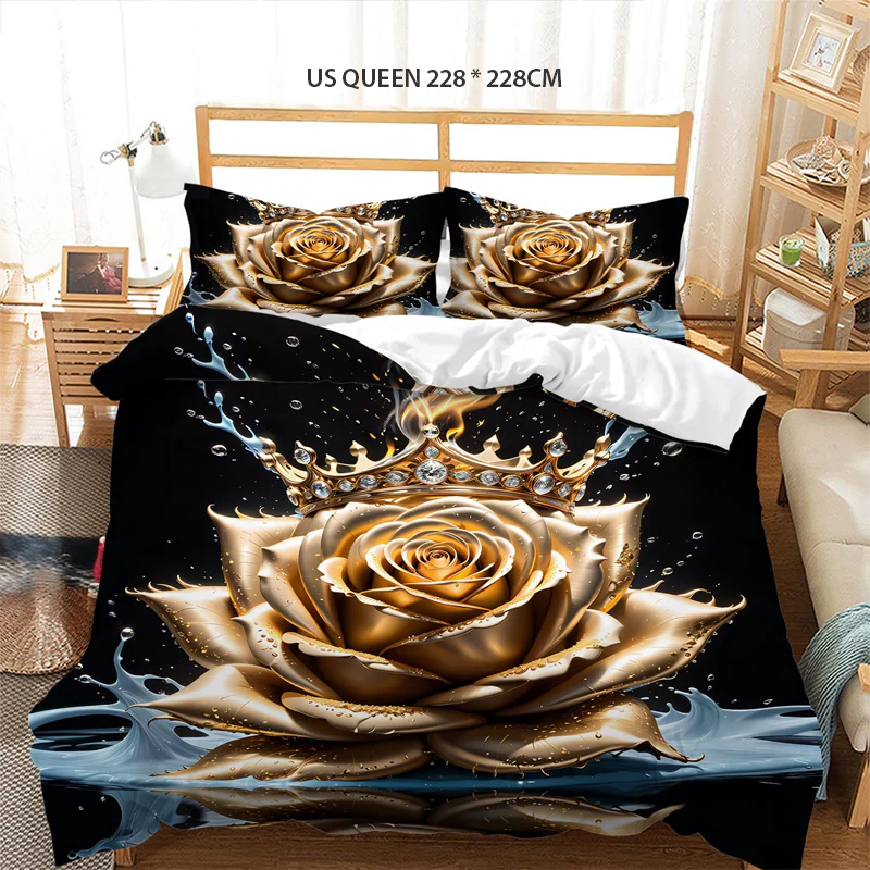 📢📢55 % DE RÉDUCTION !!! ✨Ensemble de housse de couette fleurie dorée de luxe - Image 8