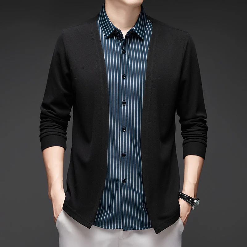 Men's Fake Two-Piece Striped Long-Sleeve Sweater